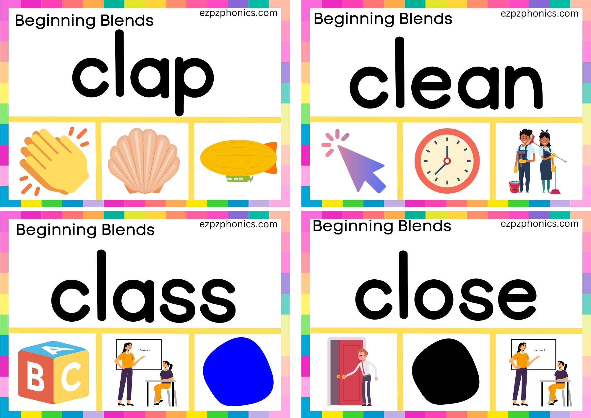 CL Beginning Blends Clip Cards Read The Words And Clip The Correct Images Set 1